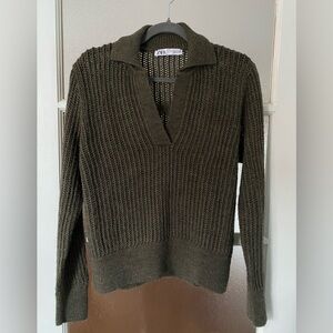 Zara Dark Green V-Neck Women's Sweater